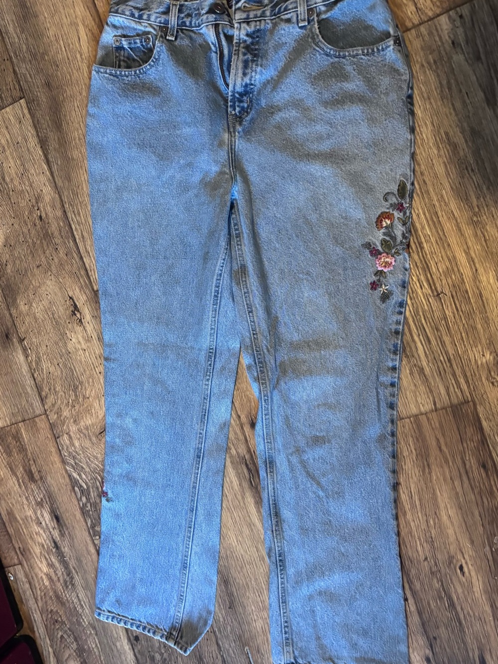Route 66 Light Blue Straight Leg Jeans with Floral Embroidery 11/12